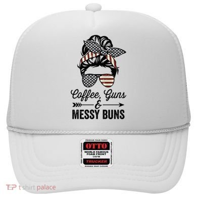 Coffee Guns And Messy Buns Cool Gift Pro Gun Skull America Flag Gift Hat