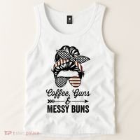 Coffee Guns And Messy Buns Cool Gift Pro Gun Skull America Flag Gift Tank Top thumb 2