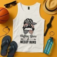 Coffee Guns And Messy Buns Cool Gift Pro Gun Skull America Flag Gift Tank Top thumb 4