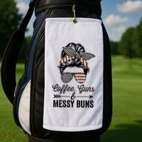 Coffee Guns And Messy Buns Cool Gift Pro Gun Skull America Flag Gift Golf Towel thumb 2