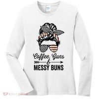 Coffee Guns And Messy Buns Cool Gift Pro Gun Skull America Flag Gift Women's Long Sleeve Shirt thumb 0