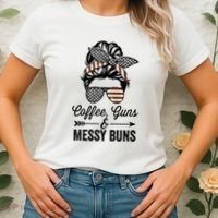 Coffee Guns And Messy Buns Cool Gift Pro Gun Skull America Flag Gift Women's T-Shirt thumb 2