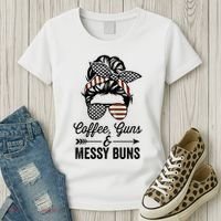 Coffee Guns And Messy Buns Cool Gift Pro Gun Skull America Flag Gift Women's T-Shirt thumb 3