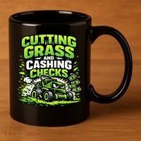 Cutting Grass And Cashing Checks Landscape Business 11oz C Handle Ceramic Mug thumb 3