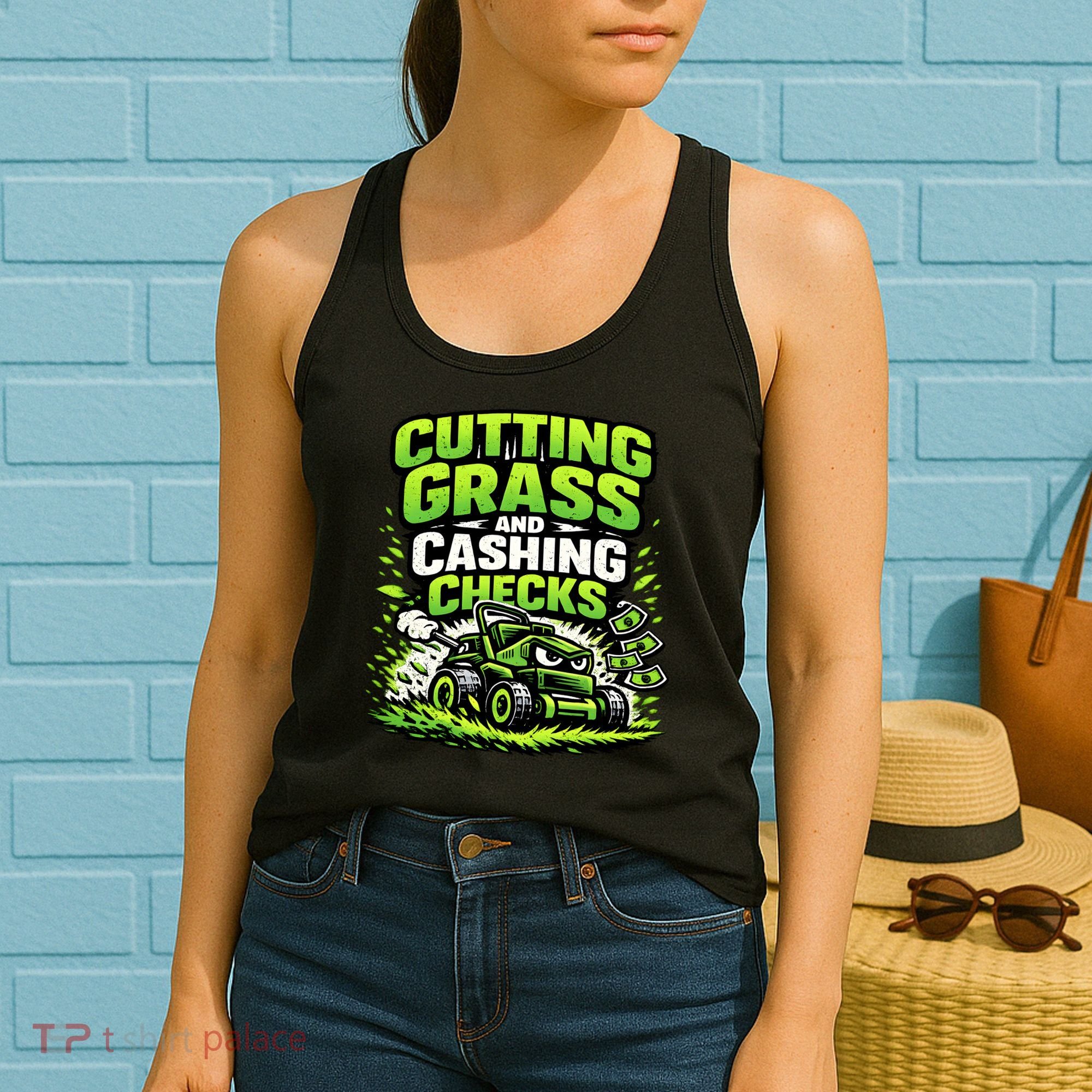 Cutting Grass And Cashing Checks Landscape Business Women's Tank Top
