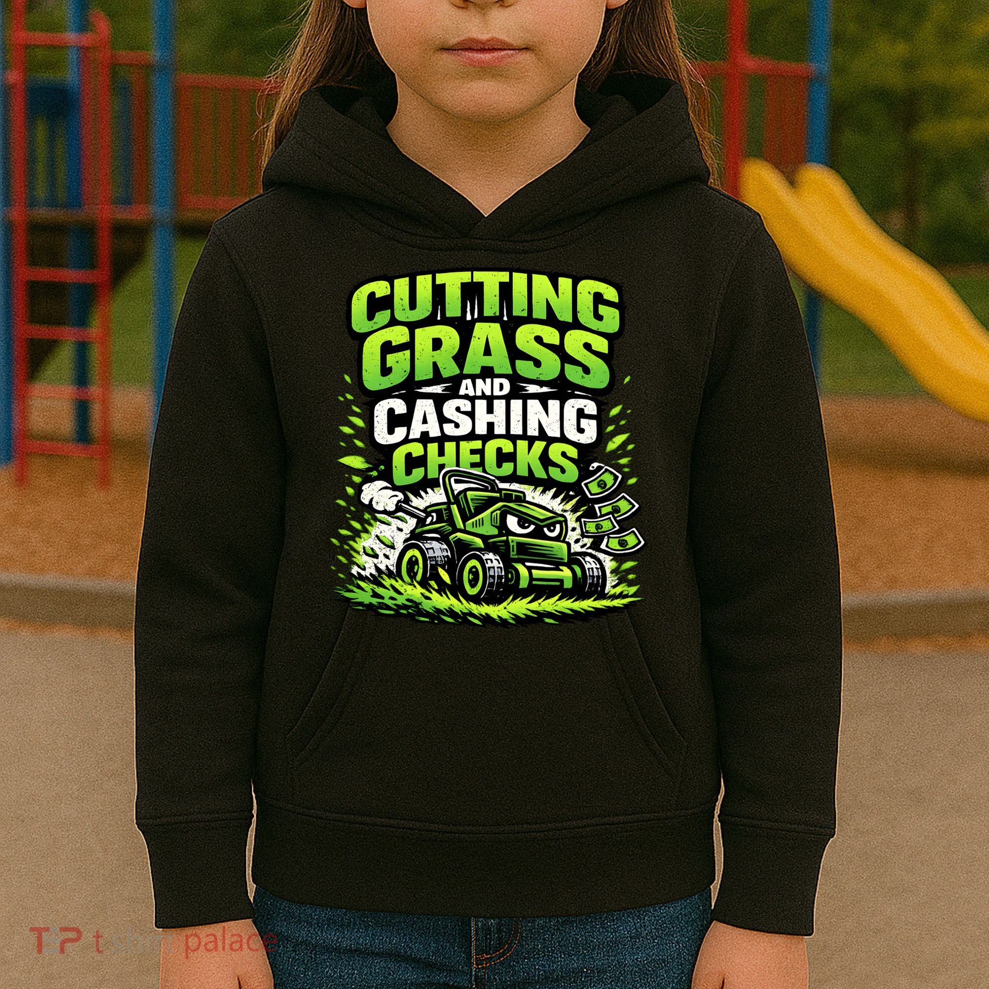 Cutting Grass And Cashing Checks Landscape Business Kids Hoodie