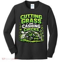 Cutting Grass And Cashing Checks Landscape Business Kids Long Sleeve Shirt thumb 0