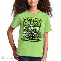 Cutting Grass And Cashing Checks Landscape Business Kids T-Shirt thumb 2