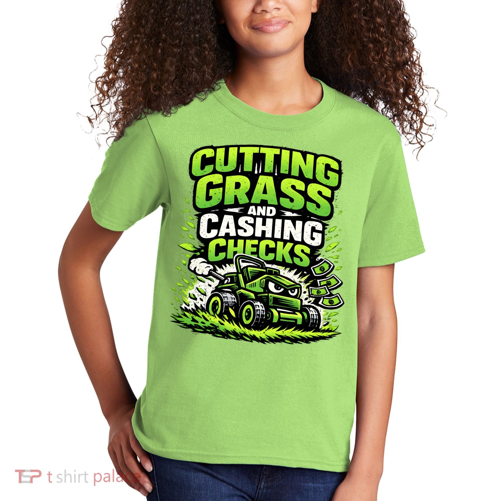 Cutting Grass And Cashing Checks Landscape Business Kids T-Shirt