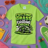 Cutting Grass And Cashing Checks Landscape Business Kids T-Shirt thumb 3