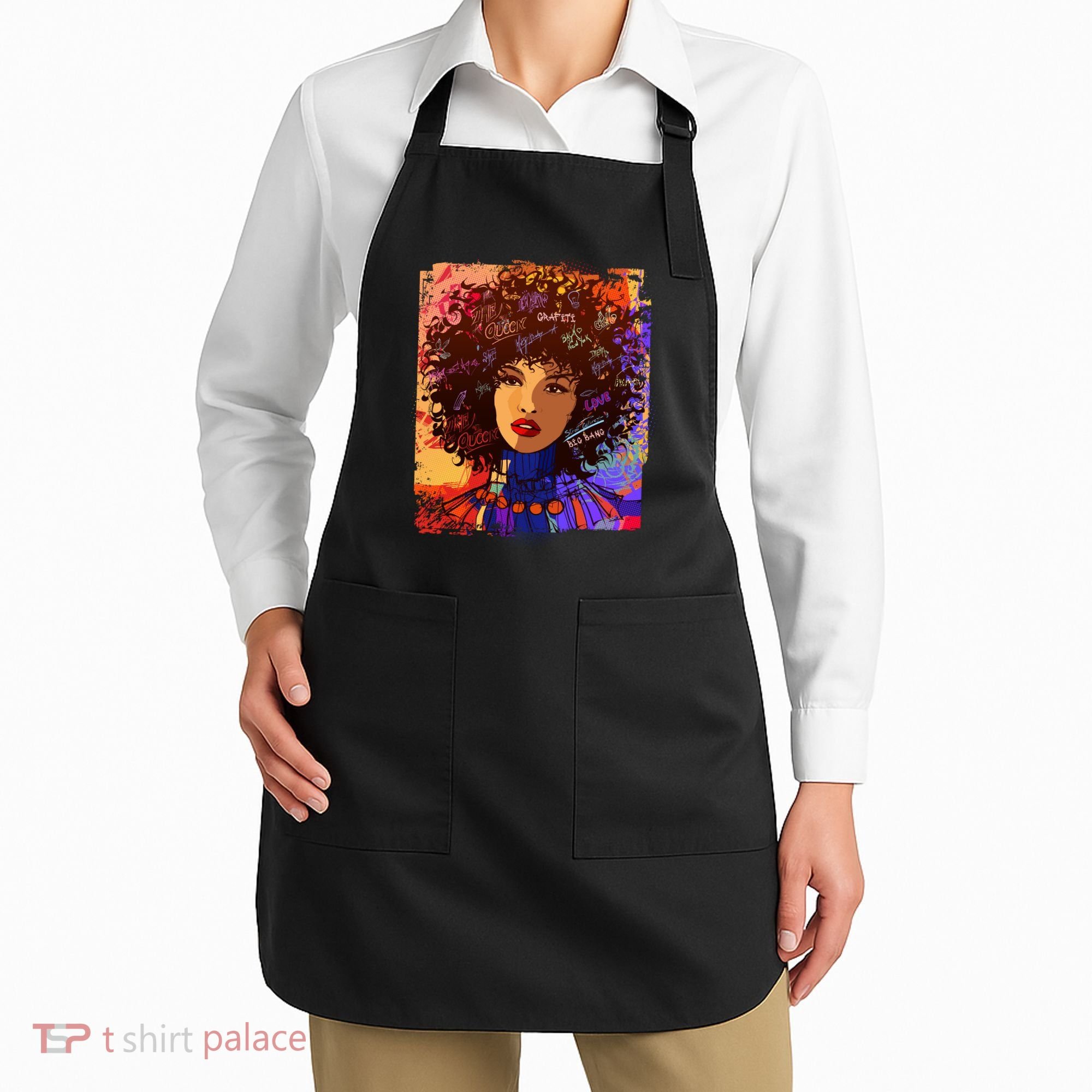 Coloful Graffiti Afro Woman Apron
