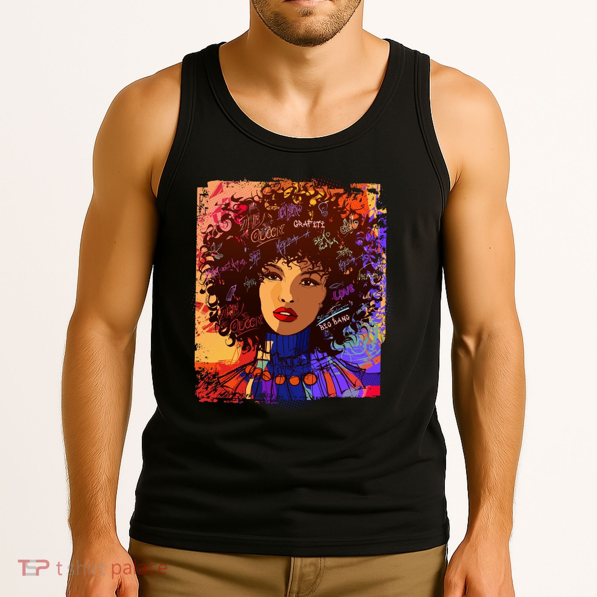Coloful Graffiti Afro Woman Tank Top