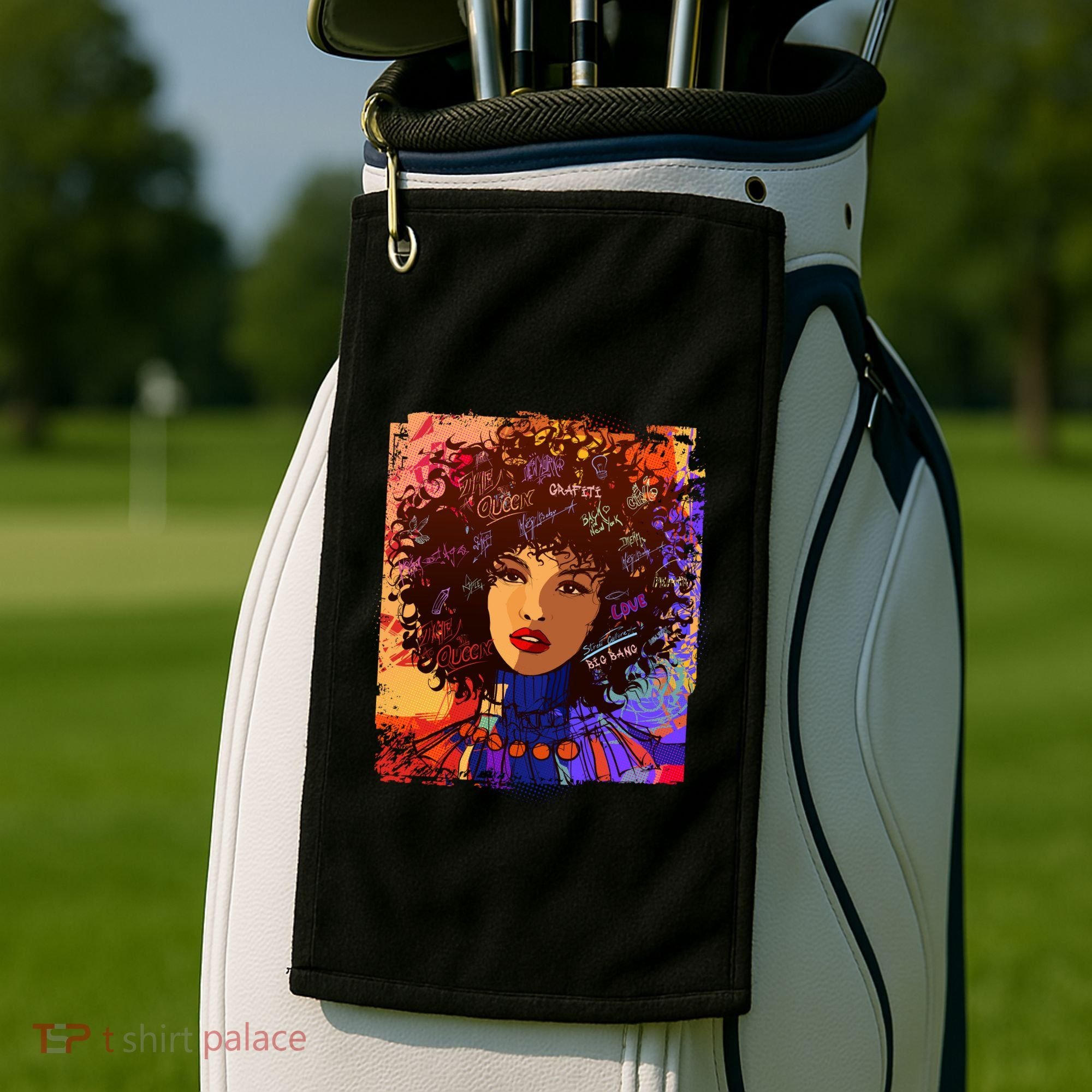Coloful Graffiti Afro Woman Golf Towel
