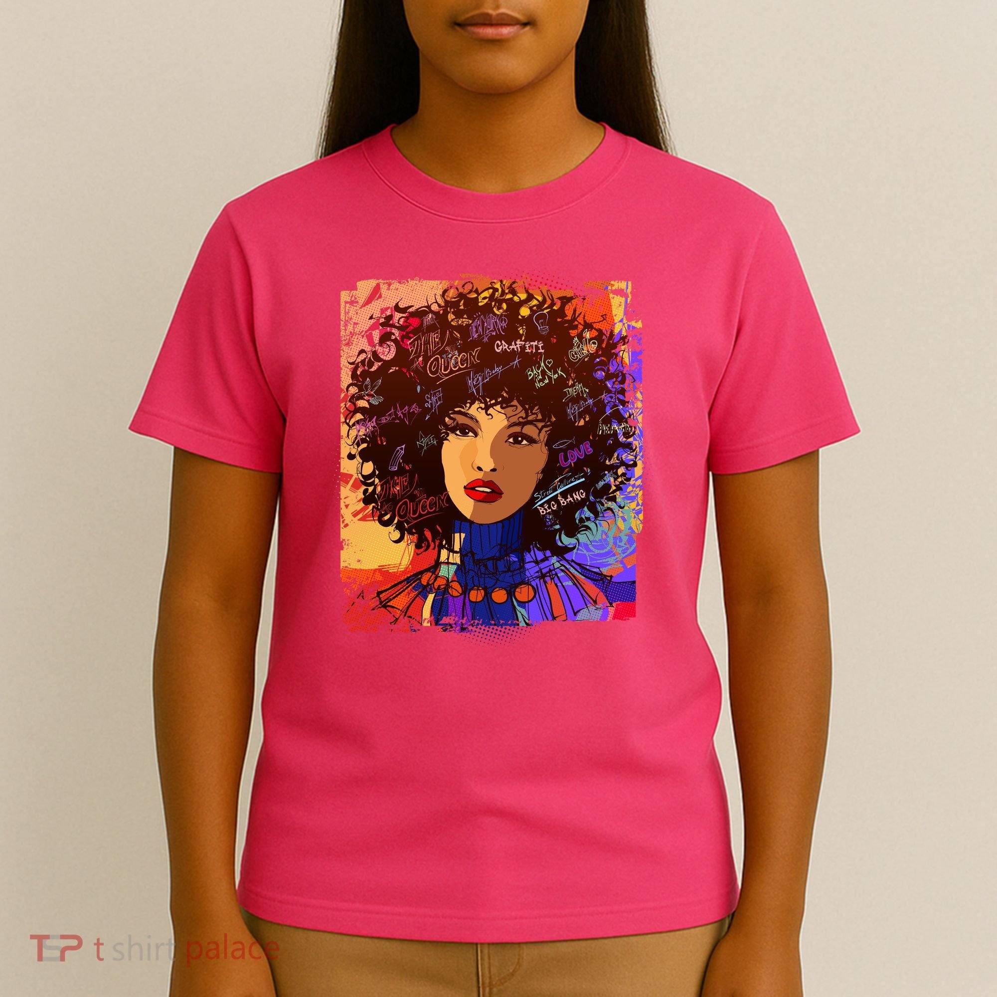 Coloful Graffiti Afro Woman T-Shirt