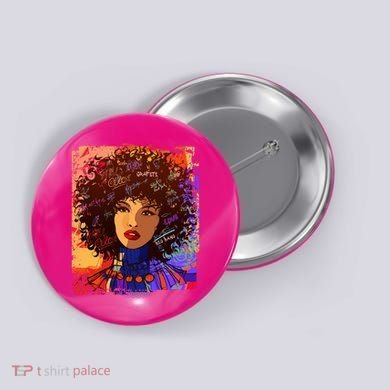 Coloful Graffiti Afro Woman Button