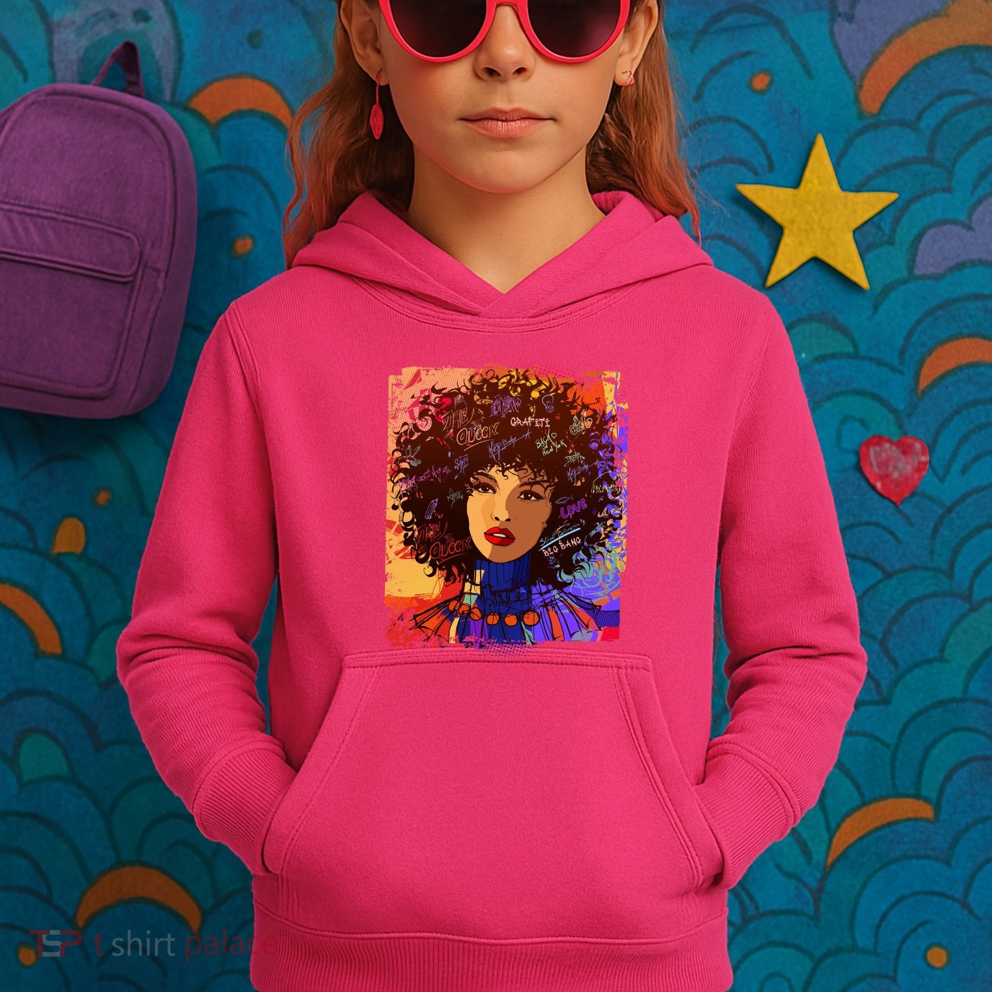 Coloful Graffiti Afro Woman Kids Hoodie