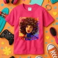 Coloful Graffiti Afro Woman Kids T-Shirt thumb 3