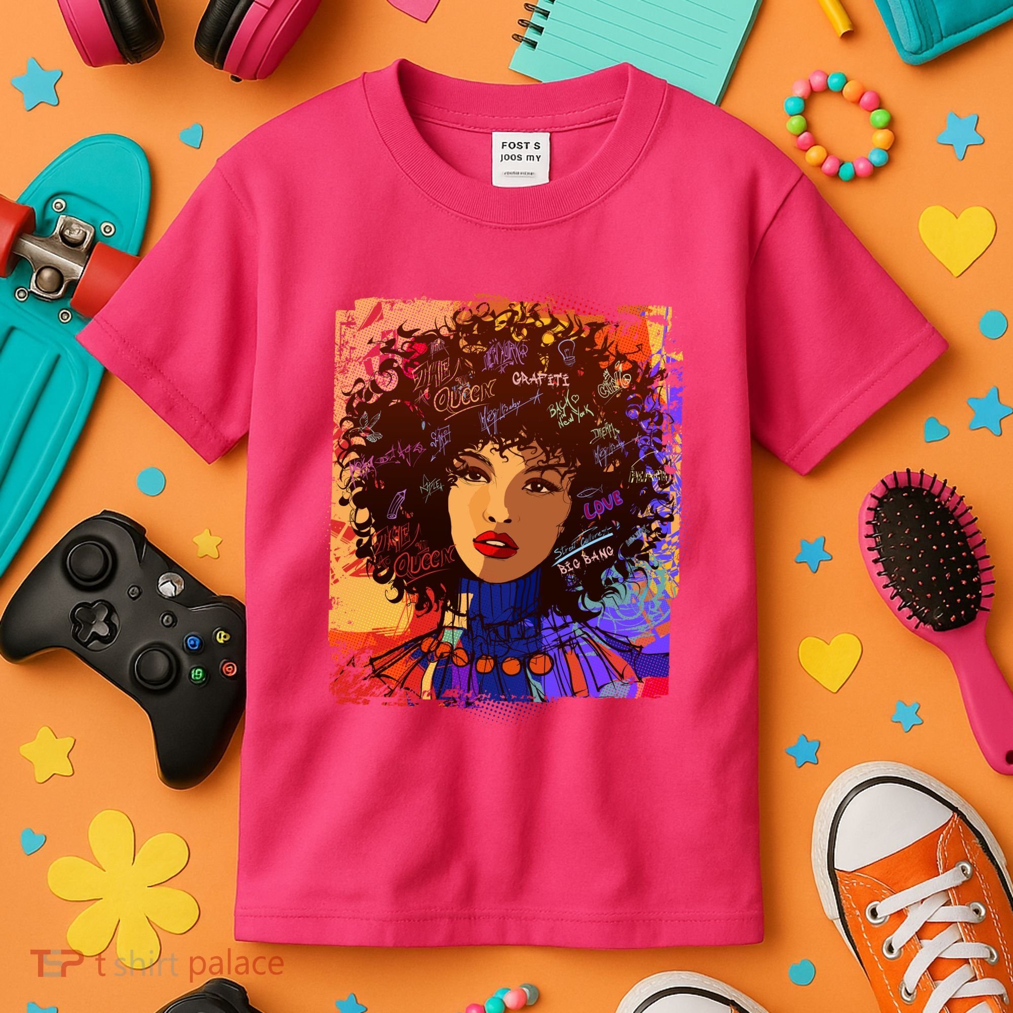 Coloful Graffiti Afro Woman Kids T-Shirt