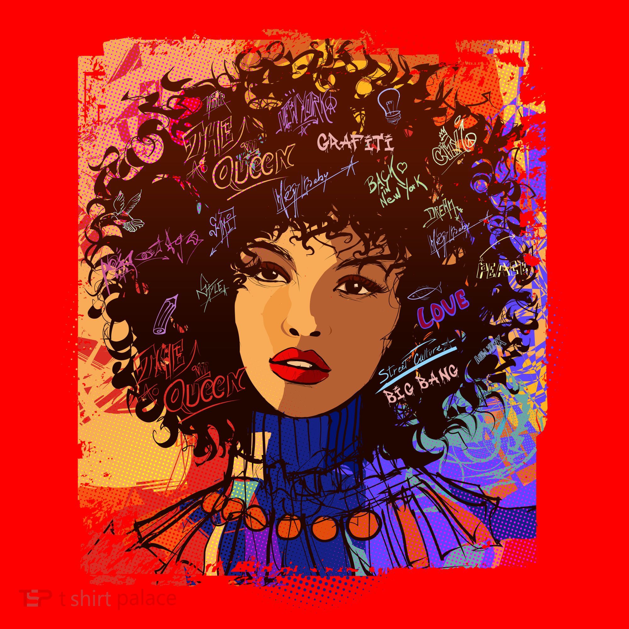 Coloful Graffiti Afro Woman Santa Hat
