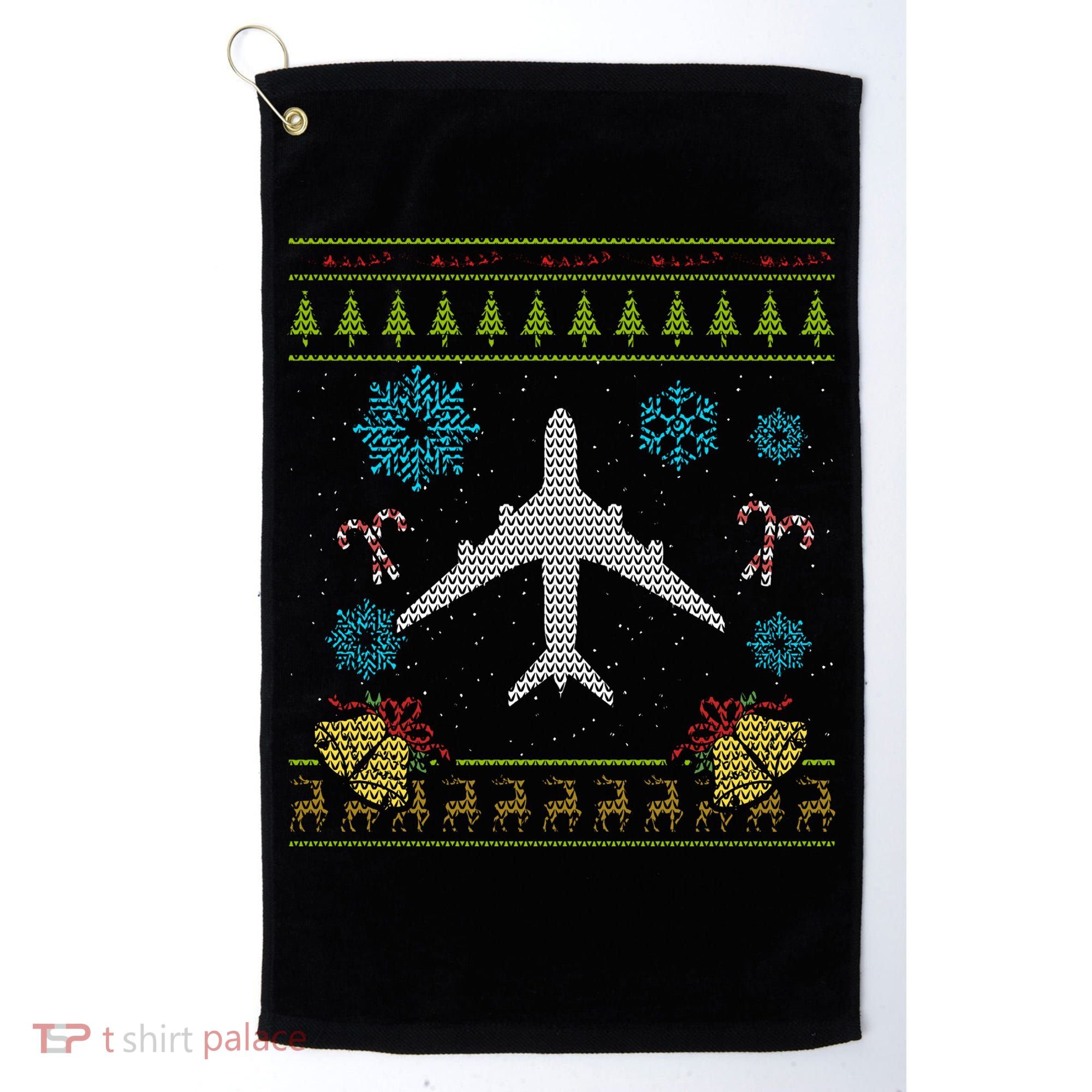 Christmas Gift Airplane Pilot Christmas Ugly Golf Towel
