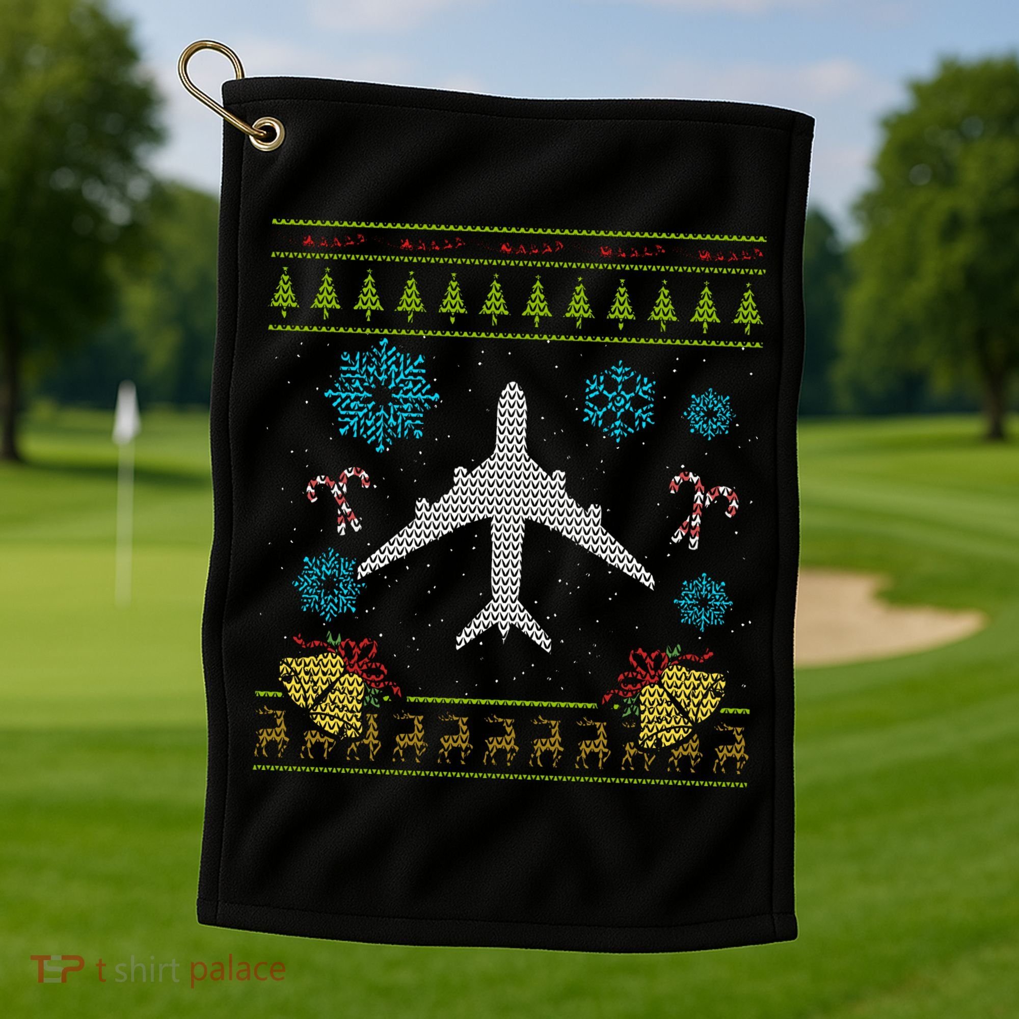 Christmas Gift Airplane Pilot Christmas Ugly Golf Towel