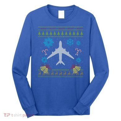 Christmas Gift Airplane Pilot Christmas Ugly Long Sleeve Shirt