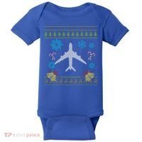 Christmas Gift Airplane Pilot Christmas Ugly Baby Bodysuit thumb 0