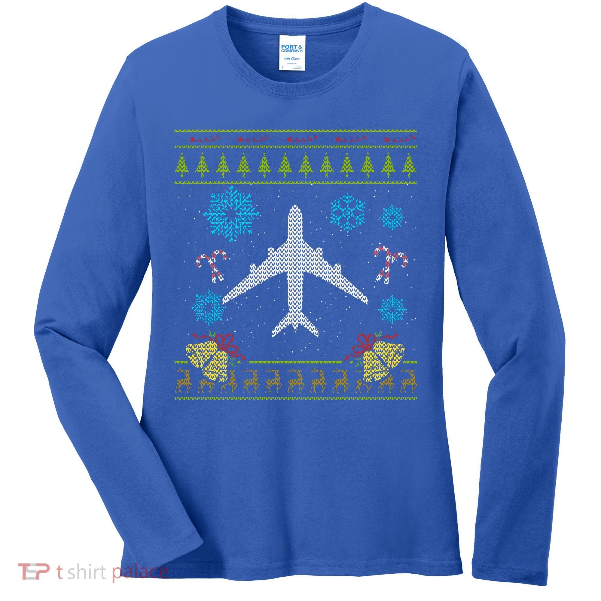 Christmas Gift Airplane Pilot Christmas Ugly Women's Long Sleeve Shirt