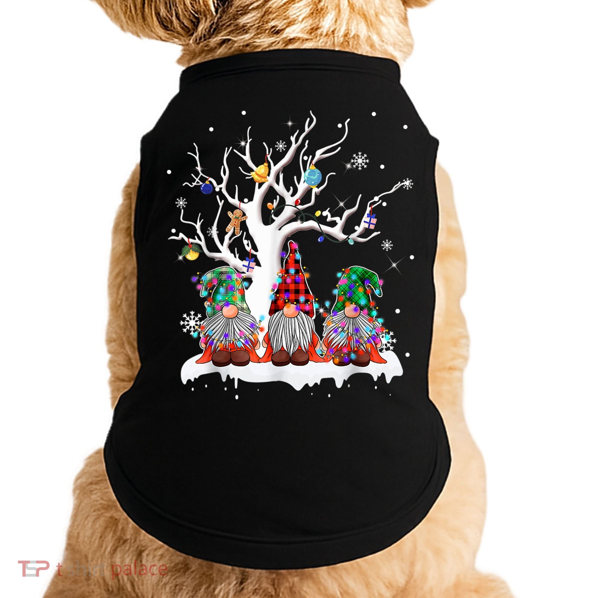 Cute Gnome Buffalo Plaid Christmas Tree Light Ugly Santa Hat Doggie Tank