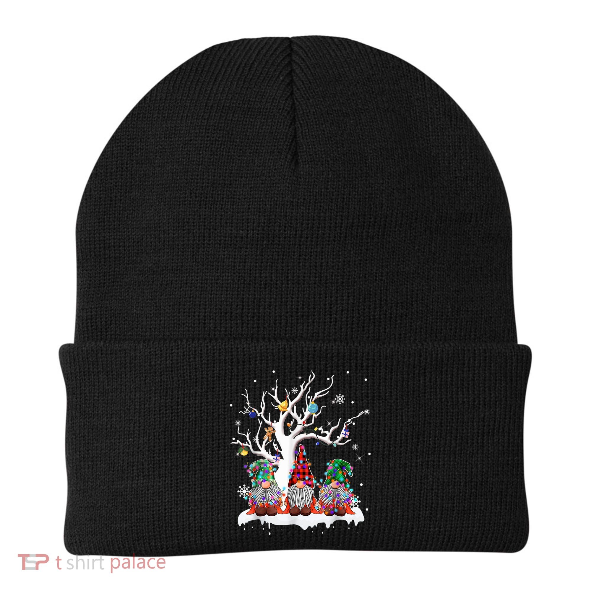 Cute Gnome Buffalo Plaid Christmas Tree Light Ugly Santa Hat Beanie
