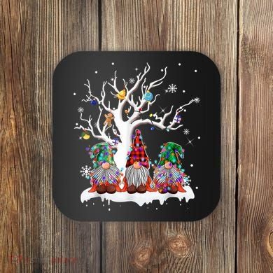 Cute Gnome Buffalo Plaid Christmas Tree Light Ugly Santa Hat Coaster