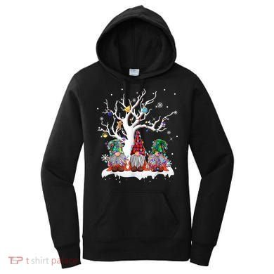 Cute Gnome Buffalo Plaid Christmas Tree Light Ugly Santa Hat Women's Hoodie