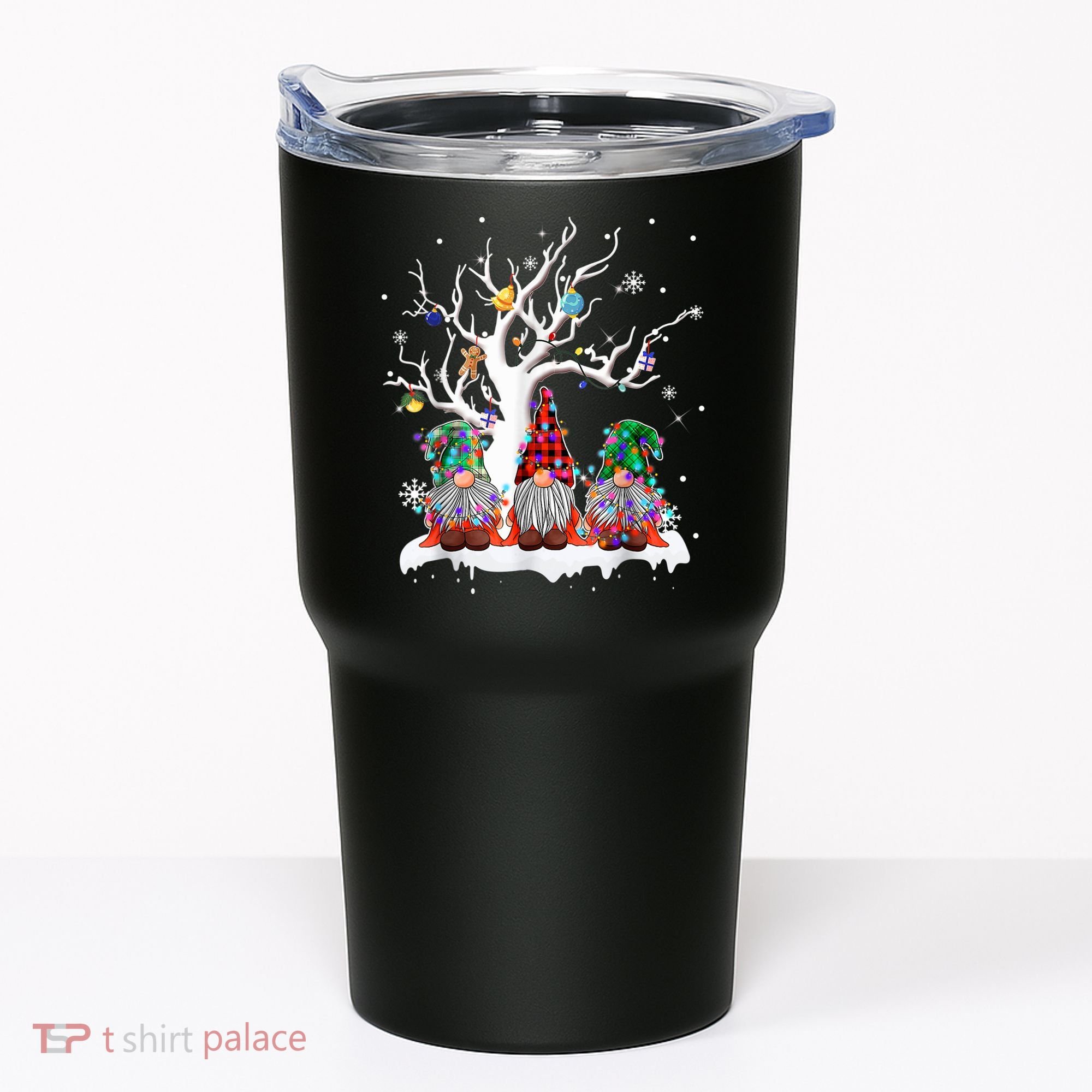 Cute Gnome Buffalo Plaid Christmas Tree Light Ugly Santa Hat Tumbler