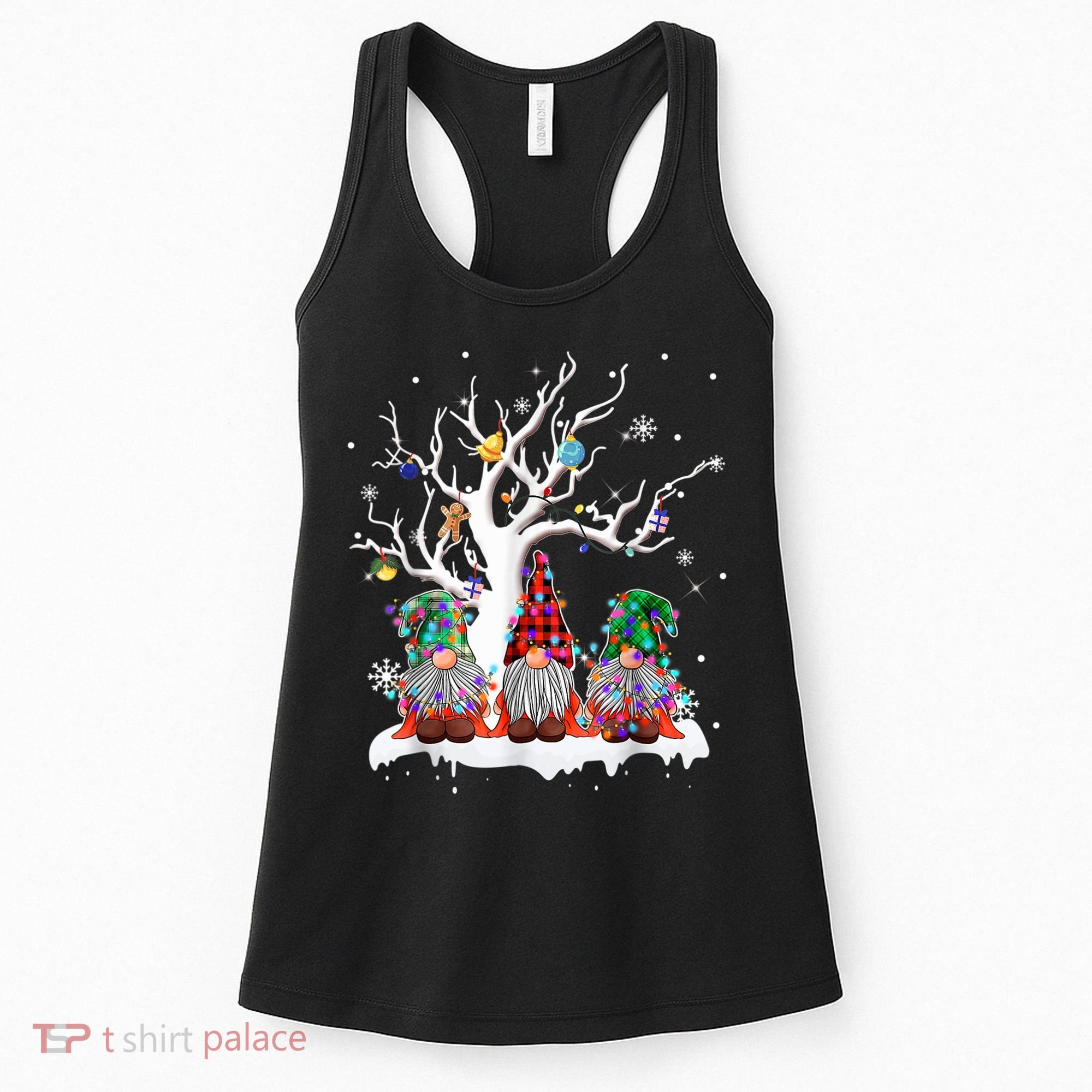 Cute Gnome Buffalo Plaid Christmas Tree Light Ugly Santa Hat Women's Tank Top