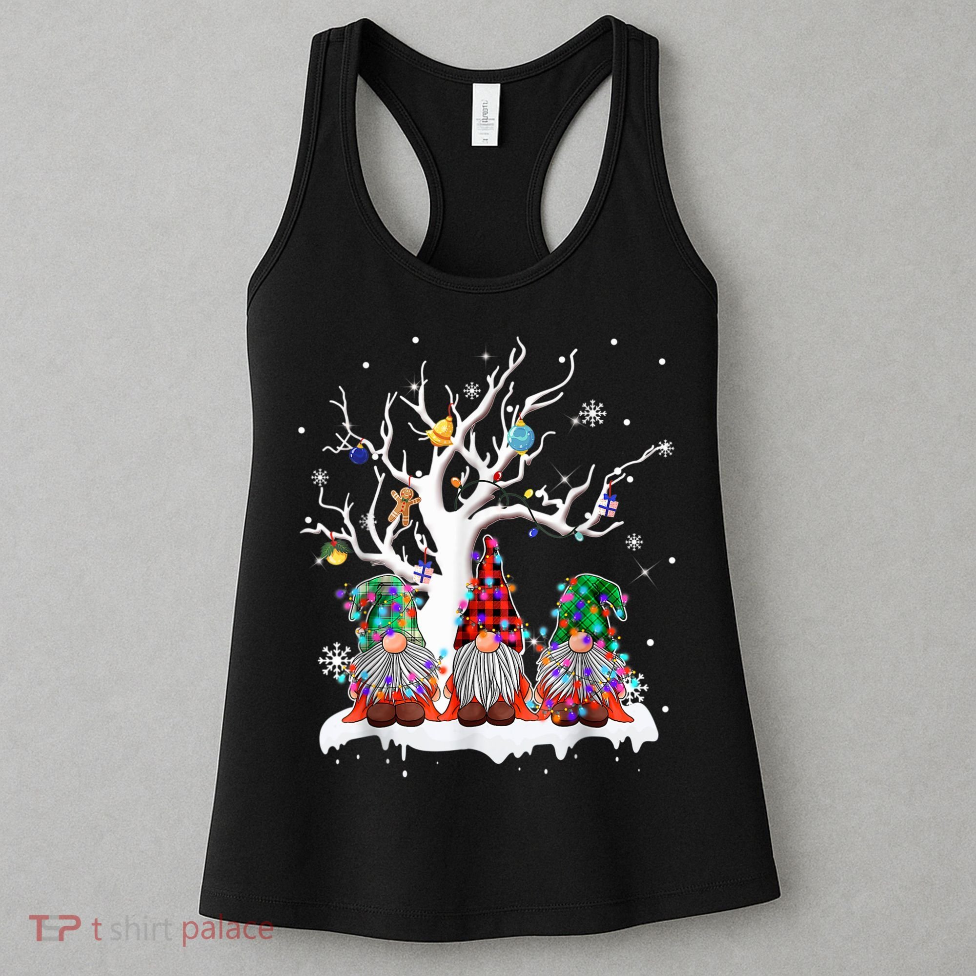 Cute Gnome Buffalo Plaid Christmas Tree Light Ugly Santa Hat Women's Tank Top