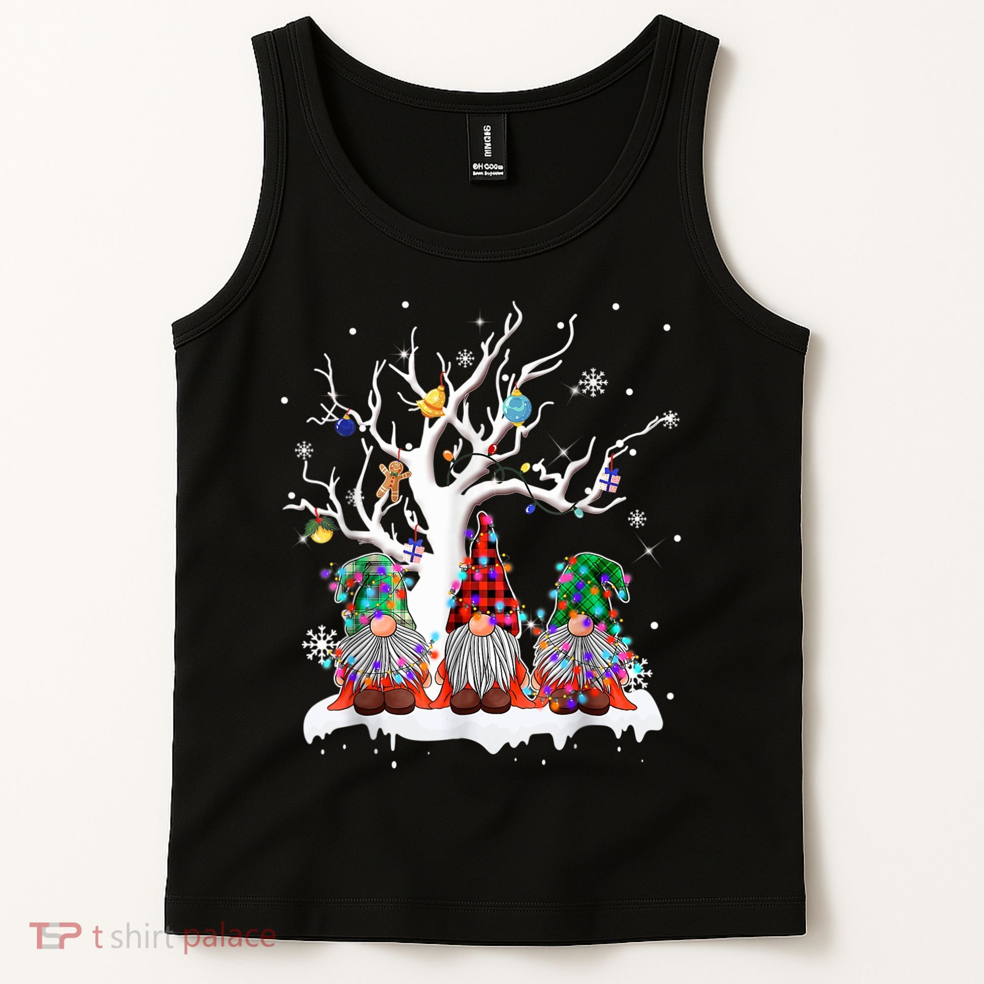 Cute Gnome Buffalo Plaid Christmas Tree Light Ugly Santa Hat Tank Top