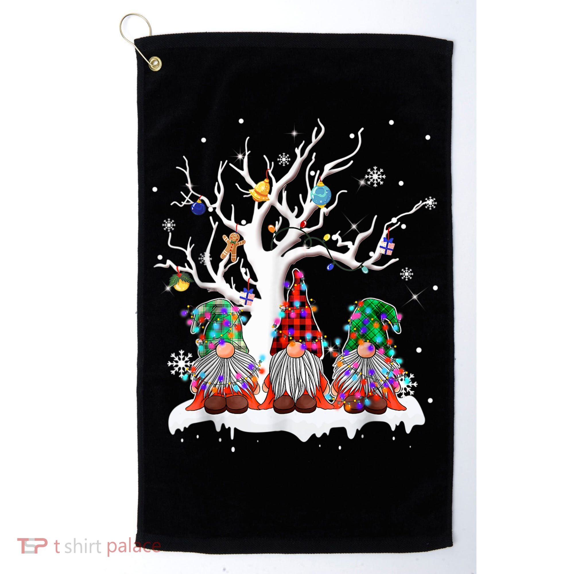 Cute Gnome Buffalo Plaid Christmas Tree Light Ugly Santa Hat Golf Towel