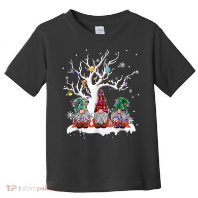 Cute Gnome Buffalo Plaid Christmas Tree Light Ugly Santa Hat Toddler T-Shirt