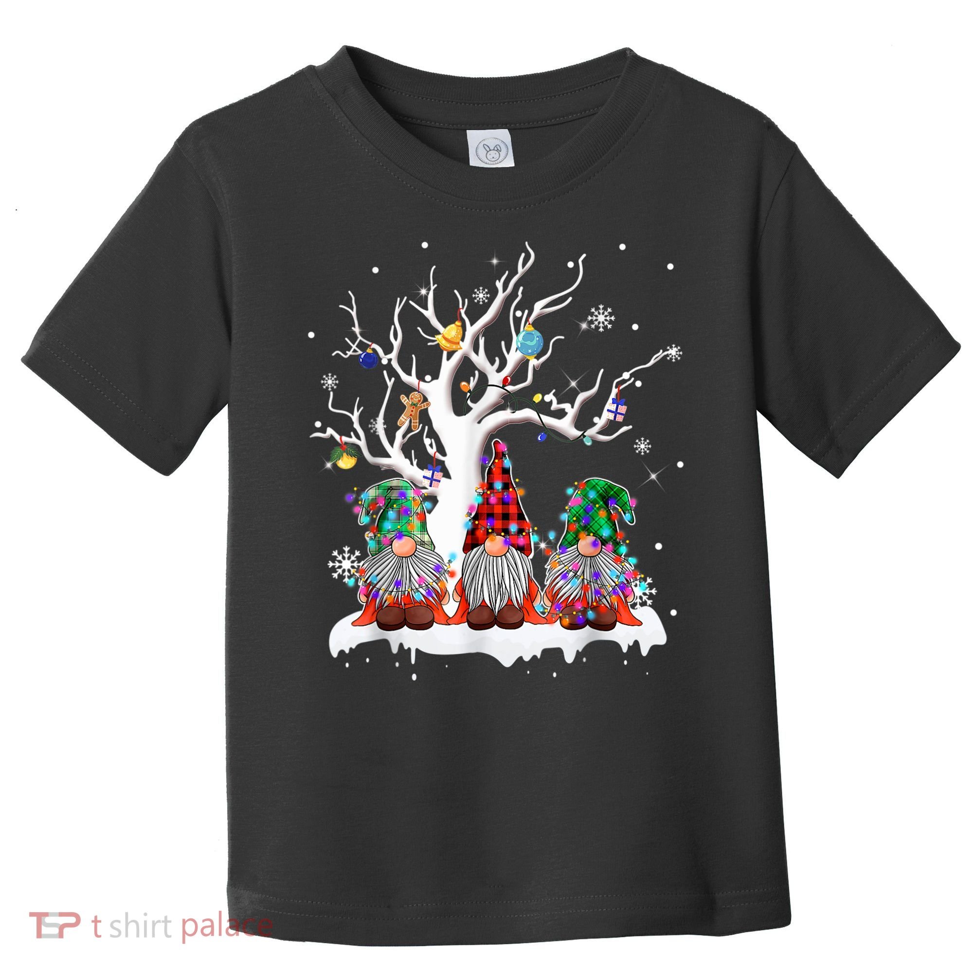 Cute Gnome Buffalo Plaid Christmas Tree Light Ugly Santa Hat Toddler T-Shirt