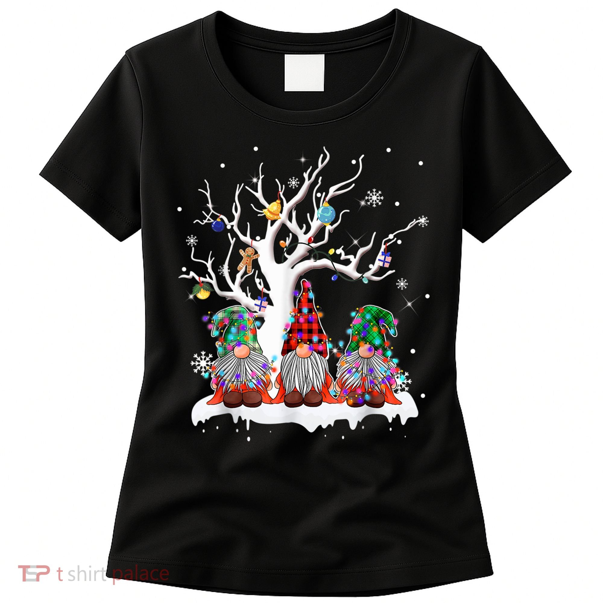 Cute Gnome Buffalo Plaid Christmas Tree Light Ugly Santa Hat Women's T-Shirt