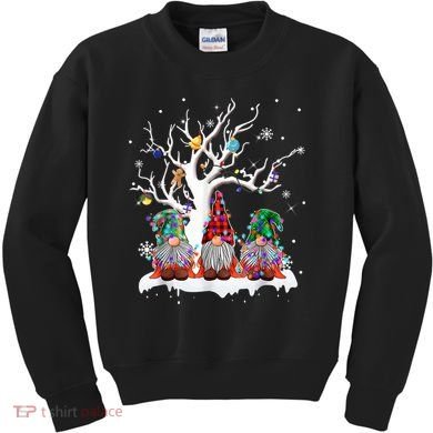 Cute Gnome Buffalo Plaid Christmas Tree Light Ugly Santa Hat Kids Sweatshirt