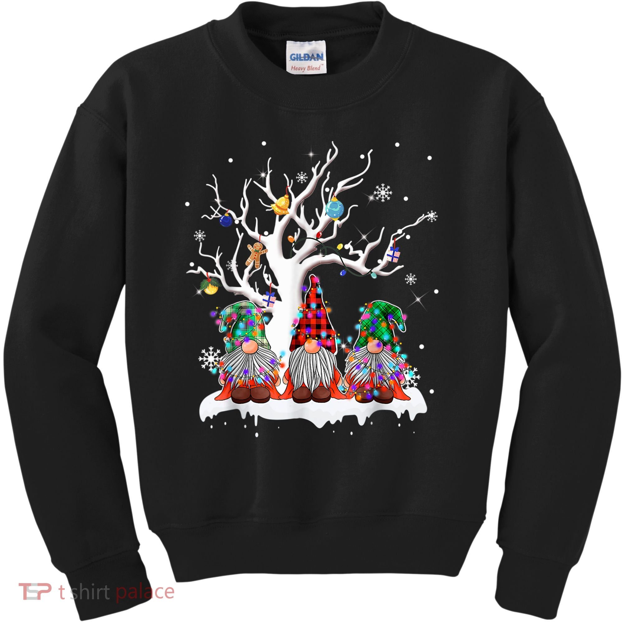 Cute Gnome Buffalo Plaid Christmas Tree Light Ugly Santa Hat Kids Sweatshirt