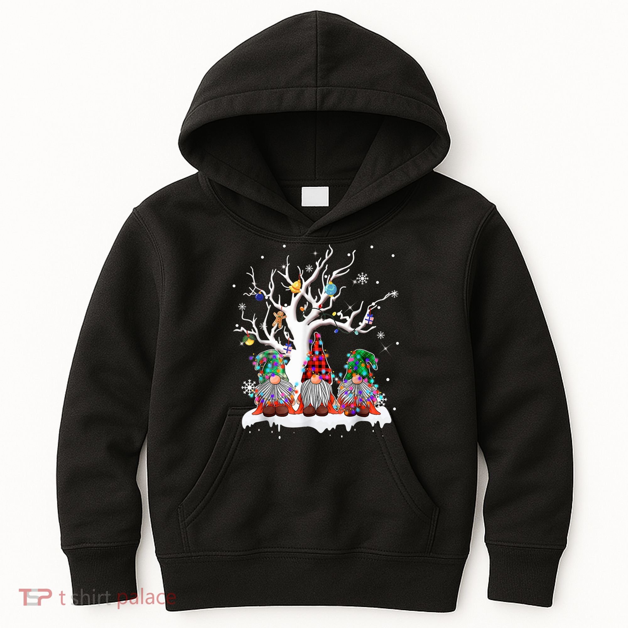 Cute Gnome Buffalo Plaid Christmas Tree Light Ugly Santa Hat Kids Hoodie