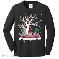 Cute Gnome Buffalo Plaid Christmas Tree Light Ugly Santa Hat Kids Long Sleeve Shirt thumb 0
