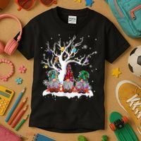 Cute Gnome Buffalo Plaid Christmas Tree Light Ugly Santa Hat Kids T-Shirt thumb 3