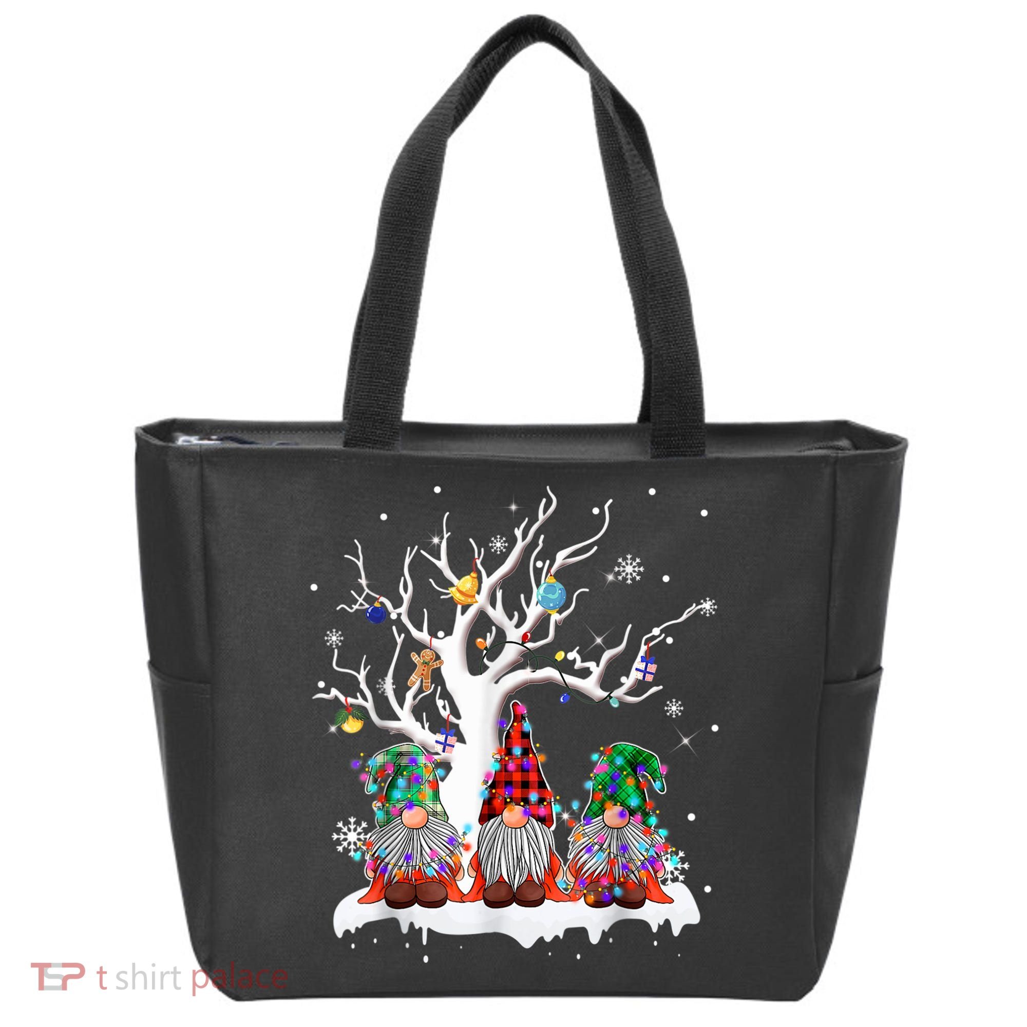 Cute Gnome Buffalo Plaid Christmas Tree Light Ugly Santa Hat Tote Bag