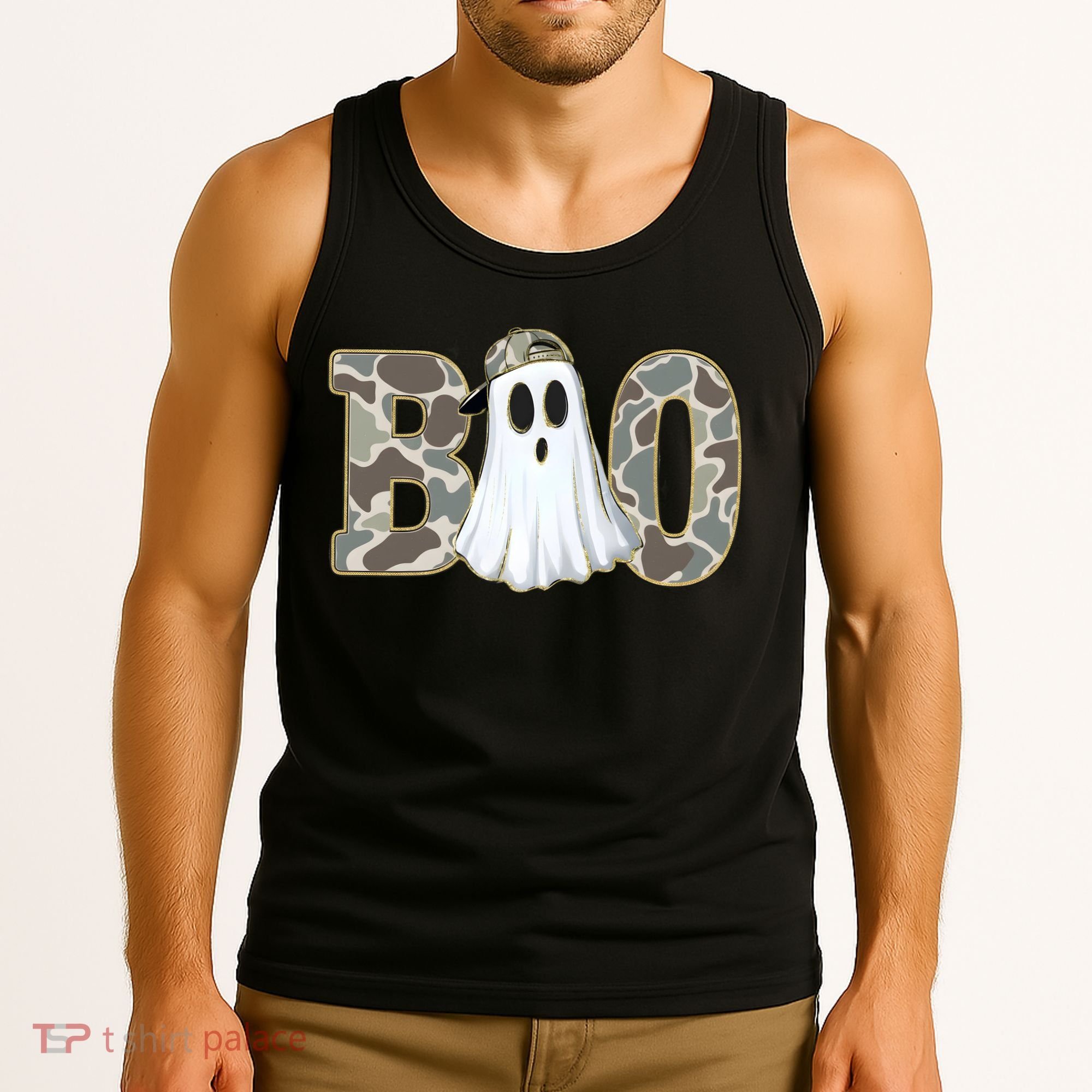Camo Ghost Boo Spooky Halloween Tank Top