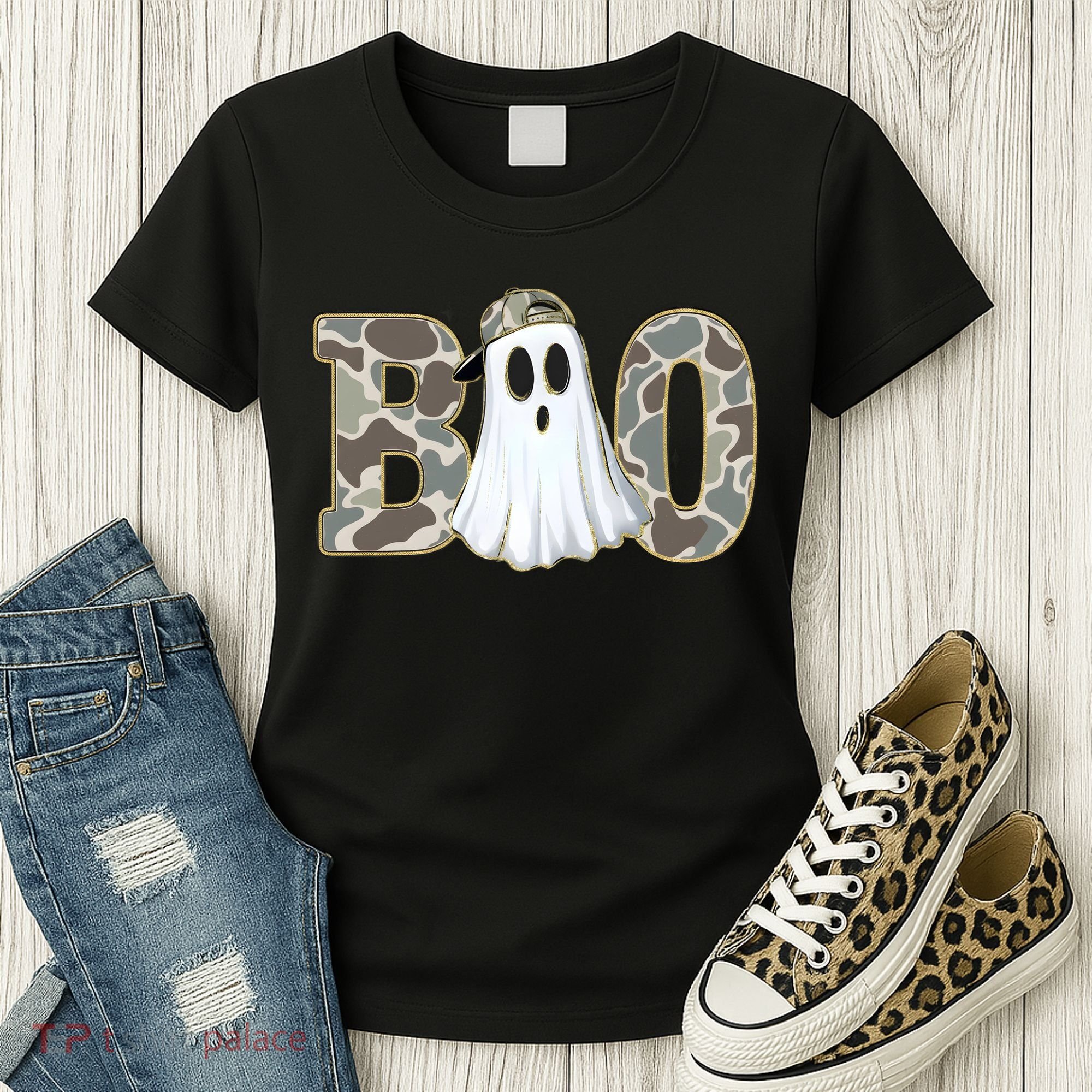 Camo Ghost Boo Spooky Halloween Women's T-Shirt