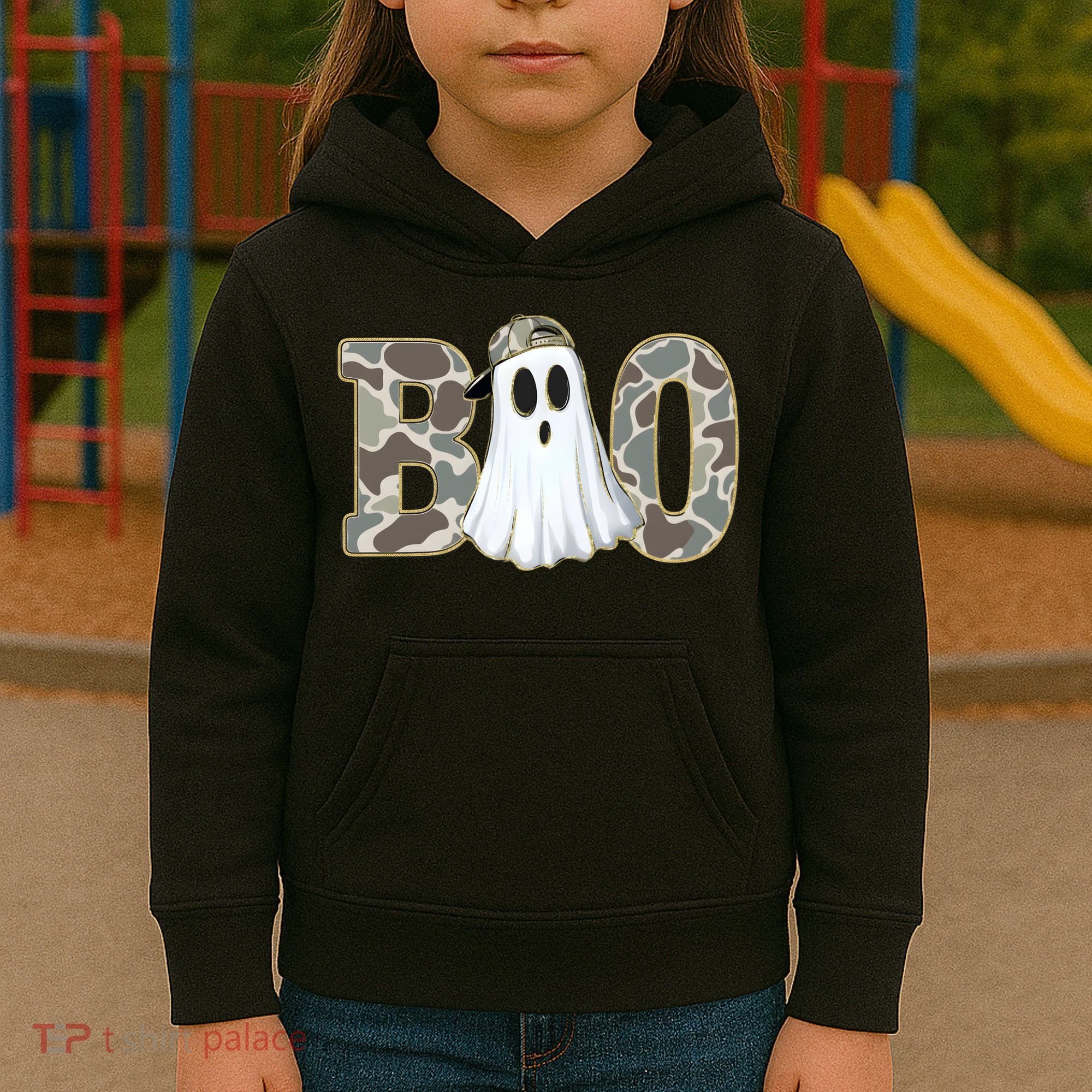 Camo Ghost Boo Spooky Halloween Kids Hoodie