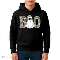 Camo Ghost Boo Spooky Halloween Kids Hoodie thumb 4